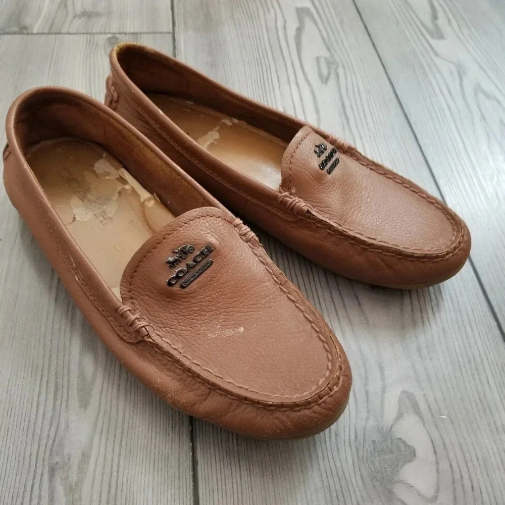 Coach Womens Mary Lock Up Driver Leather Loafer Shoes Size 6.5 Tan Slip On